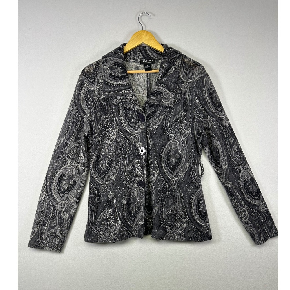 Boho Dark Academia Clothes by‎ Revue Womens Medium Gray Paisley 100% Wool Jacket